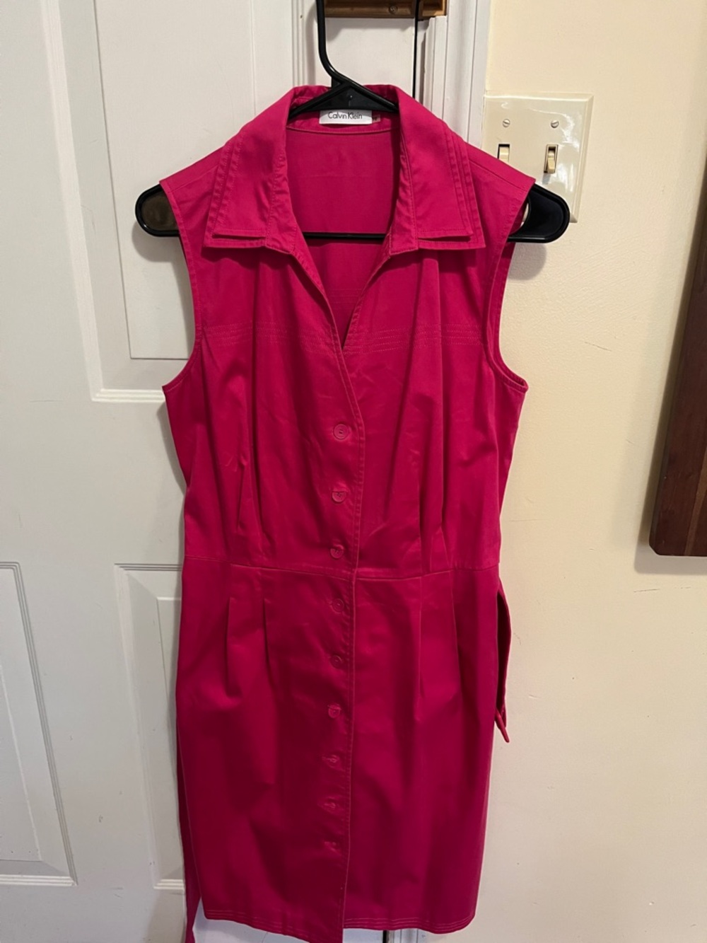 Calvin Klein Hot Pink Sleeveless Button-Front Sheath Dress